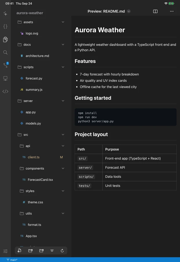 Built-in terminal with 70+ commands, multi-tab, modifier keys, correct CJK widths
